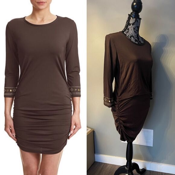 Michael Michael Kors Boho Studded Cover-Up Dress-CHOCOLATE-X-Small/Small - Picture 1 of 4